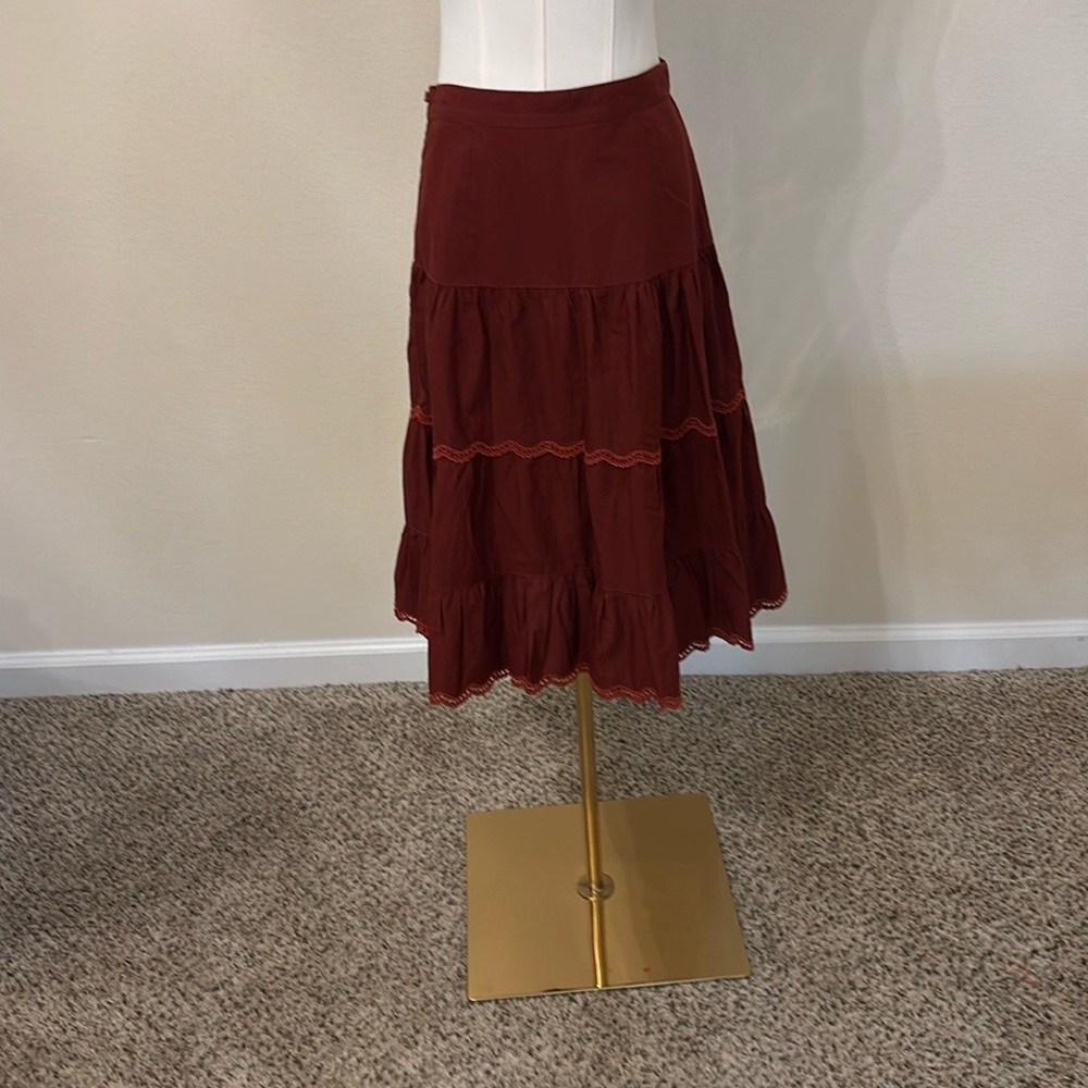 Ulla Johnson Deep Red Tiered A-Line Skirt